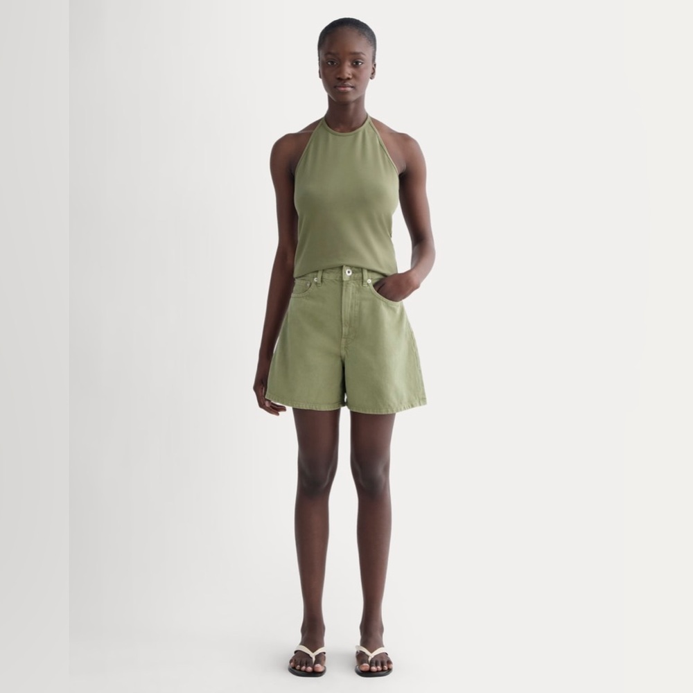 Everlane Olive Green High-Rise A-Line Denim Shorts